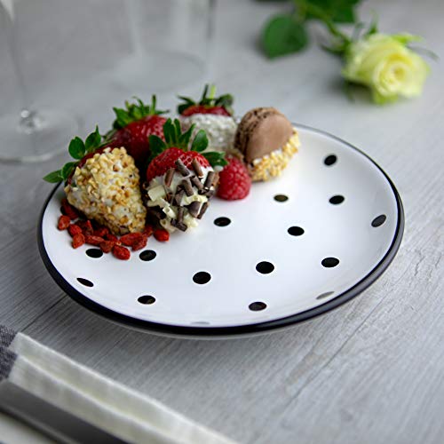 City To Cottage Handmade White And Black Pottery Polka Dot Glazed 7.9Inch/20Cm Side Plate, Dessert Plate, Unique Ceramic Dinnerware, Housewarming Gift #TOP1
