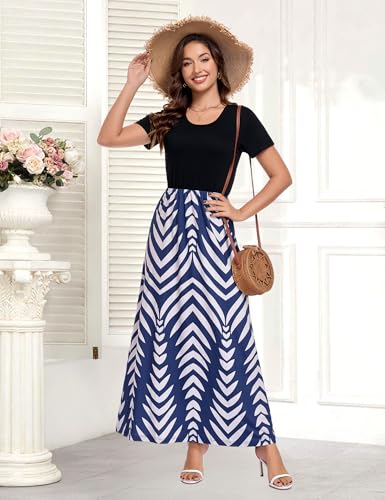Image of Lacavocor Womens Short Sleeve Maxi Dresses Empire Waist Long Dress