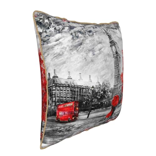 Housse de coussin en velours Londres rouge imprimé 45x45 cm - 3