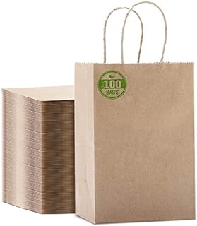 Dyforce Small Brown Paper Bags With Handles 100pcs Party Bags Paper Gift Bags With Handles Ideal For Small Business,Gifts,Shopping,Retail,Merchandise,5.25x8x3.75in(13.3x20.3x9.5cm) Kraft Bag Gift Bag