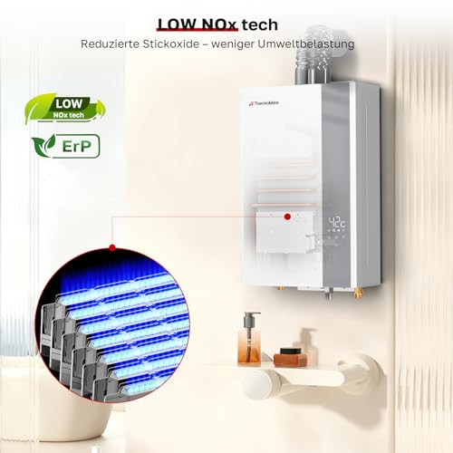 Thermomate Scaldacqua A Gas Eco A Camera Stagna 12 Litri, Erp/Basso Nox Indoor Scaldabagno A Gas Butano/Propano, 28-50 Mbar, Scaldacqua A Gas Per Cucine E Bagni - 4
