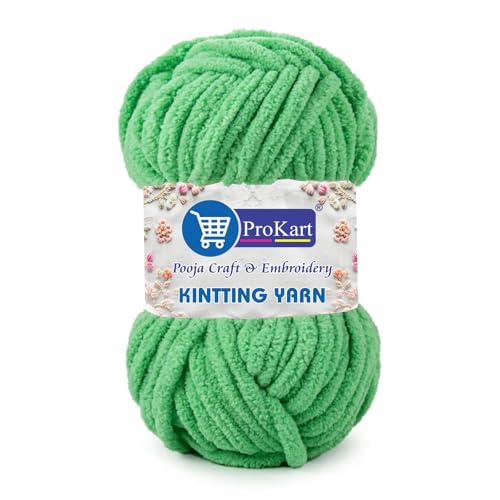Image of ProKart Premium Blankie Wool, Plush & Cuddly, Chenille Yarn Supersoft Hand Knitting Wool Ball | Blanket Thick /Mottu Yarn Ball Suitable for Hand Knitting and Crocheting for Baby, Adult, Sweaters, caps, Throws, Home Furnishing, Scarves, Blankets (Turtle Green, 100gms x 4 Pack)