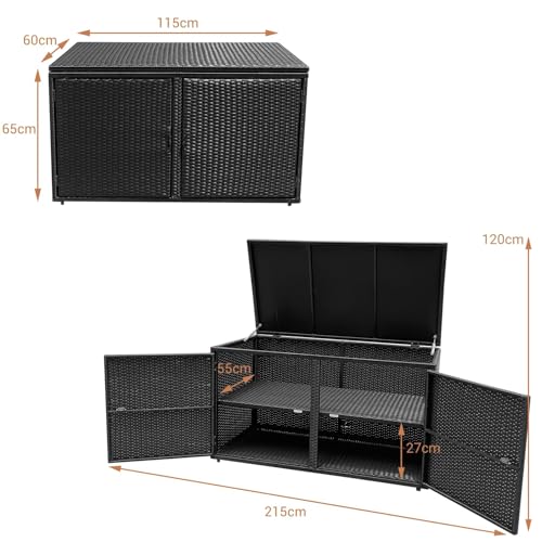 GiantexUK 330L Garden Storage Box, Weatherproof Rattan Deck Box with 2 Shelves, Pneumatic Rod & Handles, Outdoor Utility Chest Container for Patio Poolside Cushions Pillows Tools Toys (Black) 6 GiantexUK 330L Garden Storage Box, Weatherproof Rattan Deck Box with 2 Shelves, Pneumatic Rod & Handles, Outdoor Utility Chest Container for Patio Poolside Cushions Pillows Tools Toys (Black) - Image 6