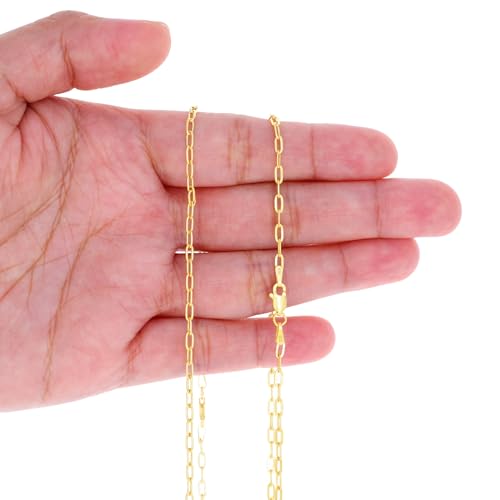 Nuragold 10k Real Yellow Gold Paperclip 2mm Elongated Cable Link Necklace (16"-24") Dainty Italian Jewelry for Men & Women4