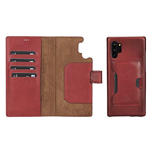 Venito Florence Leather Wallet Phone Case Compatible with Samsung Galaxy Note 10 Plus - Extra Secure with RFID Blocking - Detachable Phone Wallet (Burnt-Red)