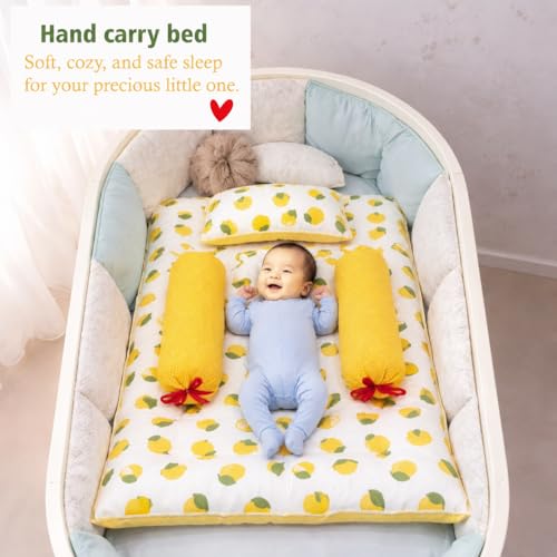 Image of Infantbond Designer Mattress with Net | Baby Sleeping Bag | Carry Bed (0-6 Months) (Lemon Yellow)