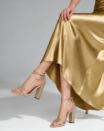 Image of GENSHUO Women's 4-inch Chunky High Heel Sandals with Ankle Strap,Party Wedding Bridal Shoes