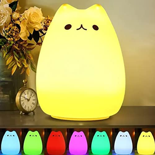 Lámpara de Mesa Noche LED Gato 7 Colores Recargable USB miniatura 1