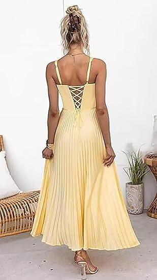 Women's Bridesmaid Dresses Satin A-line Pleated Long Formal Prom Party Dress Wide Straps2