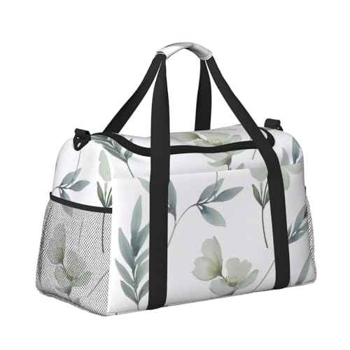White Natural Greenery Twig Print Travel Duffle Bag - Foldable Personal Item Travel Bag for Women & Men,13x10.2x19.73