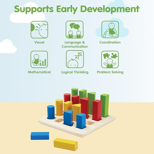 Image of PlanToys Geometric Peg Board Wooden Shape Sorting & Stacking Toy for Kids Ages 2+ | Montessori STEM Toy for Fine Motor Skills, Color Learning & Coordination | Eco-Friendly Educational Activity