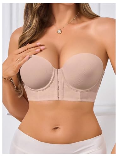 Image of SweatyRocks Women's Front Closure Bandeau Bra Strapless Push Up Underwire Bras