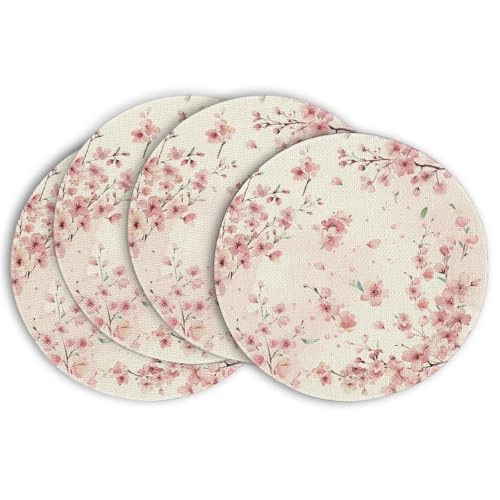 Artoid Mode Kirschblüten Zweige Blumen Frühling 4er Set Platzsets, 37cm Küche Tisch Dekoration Drinnen Urlaub Party Dekor