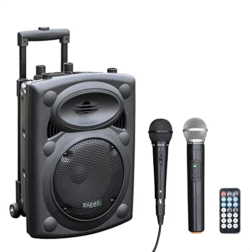 Ibiza - PORT15UHF-BT - Przenośny zestaw głośnikowy 15"/800W MAX z 2 mikrofonami (UHF), pilotem zdalnego sterowania i etui ochronnym - Bluetooth, USB, SD i TWS - 6 do 8 godzin autonomii