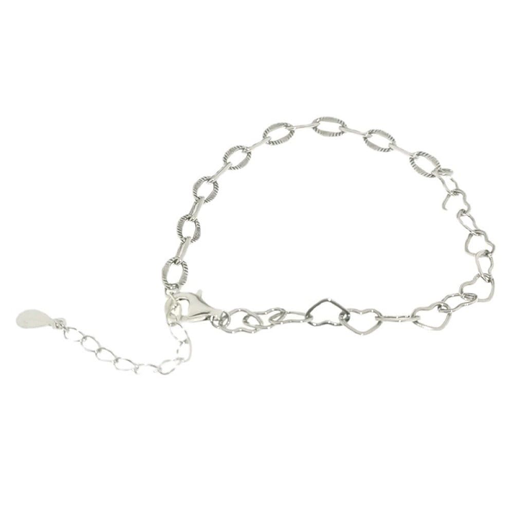 Armband Damen Silber,S925-Silberarmband Für Damen. Silberne Elliptische Kette. Herzkette. Spleißendes Silberarmband. Armreif Mit Verstellbarer Silberkette. Glücksschmuck Für Frauen