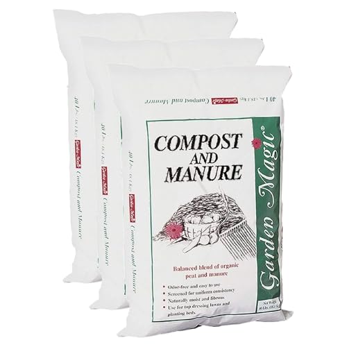 Michigan Peat 40 Pound Garden Magic Compost and Manure with Odor Free Blend and Naturally Moist and Fibrous for Lawn and Garden, 3 Pack