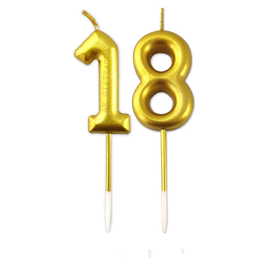 Image of AR Giftzadda 18 Number Cake Topper Golden Chrome Candle for 18th Birthday /Anniversary Party Celebrations Pack of 1 (18 Number Gold Chrome Candle)