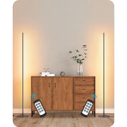 EDISHINE LED Corner Lamp, Set of 2 Minimalist Dimmable Tall Light with Remote, 57.5" Floor Lamps for Living Room, Bedroom, Home Office, 7 Color Temperature 2700-6000K (Black)