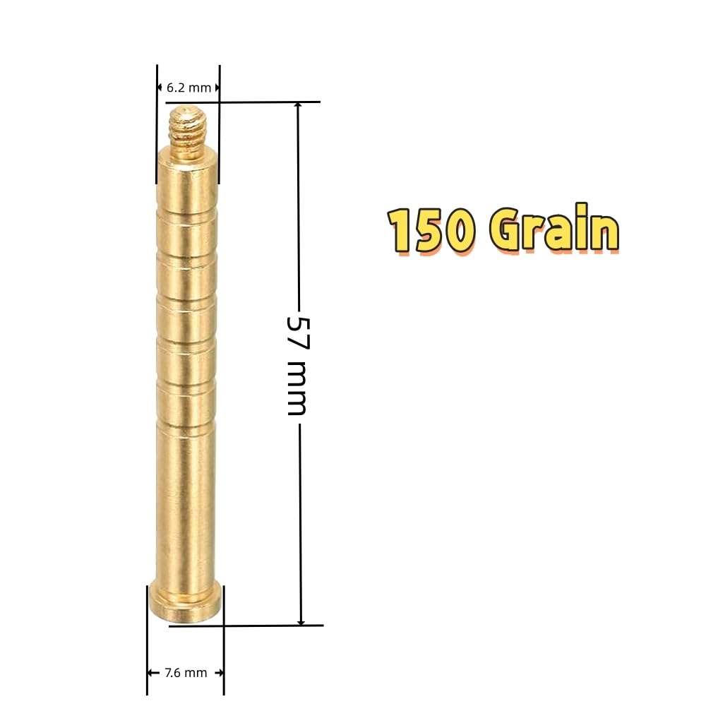 arrccholiy 12 Pack Archery Brass Arrow Weight Bolt Copper Arrow Insert for .244 Carbon Arrow Field Points Shaft, 150 Grain