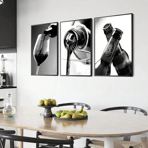 Affiche d'art de cuisine TONGYINLI triptyque noir et blanc pour décoration murale 70x100cm