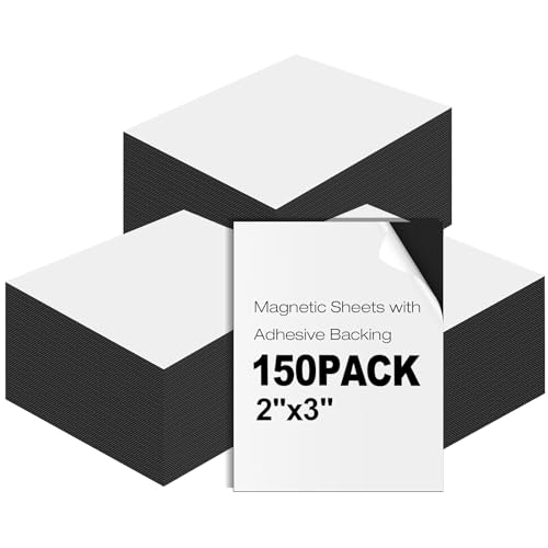 Image of Macarrie 150 Pcs Adhesive Magnetic Sheets 2 x 3 with Adhesive Backing Cuttable Magnetic Paper Stickers Flexible Peel and Stick for Picture Crafts Die Storage Photos
