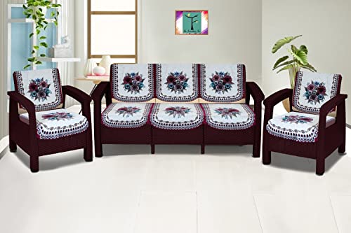 Image of The Furnishing Tree Velvet Floral Pattern 10 Pieces 5 Seater Sofa Cover Set Pink