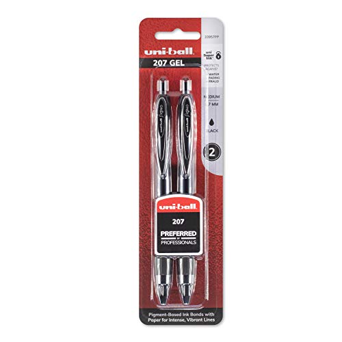 uni-ball 207 Retractable Gel Pens, Medium Point (0.7mm), Black, 2 Count