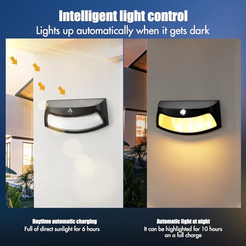 Image of Outdoor Wall Lights 2 Pack, Solar Fence Lights Porch Lights Exterior Lighting Fixtures, Waterproof Wall Sconce Black Front Door Wall Lighting