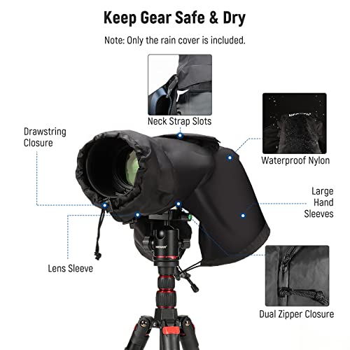 Image of NEEWER Camera Rain Cover, Small Size Durable Nylon Raincoat Compatible with Canon Sony Nikon DSLR Mirrorless Vlog Camera & Lenses Within 200mm, with Sleeves, Drawstrings, Viewing Window, PB003