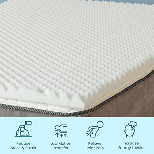 Zutan 2-Inch Comfortable Convoluted Egg Shell Breathable Foam Bed Topper | Help Reduce Back Pain And Improve Sleeping Posture, Relaxing Orthopedic Mattress Toppers With Optimum Support, Twin, White #TOP4