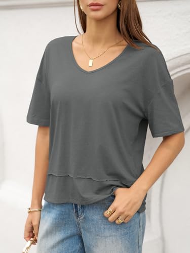 Image of UNCLECAT Womens V Neck T Shirts Summer Trendy Loose Fit Casual Tops Tees
