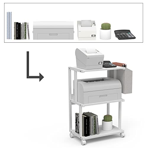 Ostreeful 3 Tier Printer Stand Modern White Printer Mobile Wooden Printer Shelf Table Organizer For Home Office Kitchen #TOP7