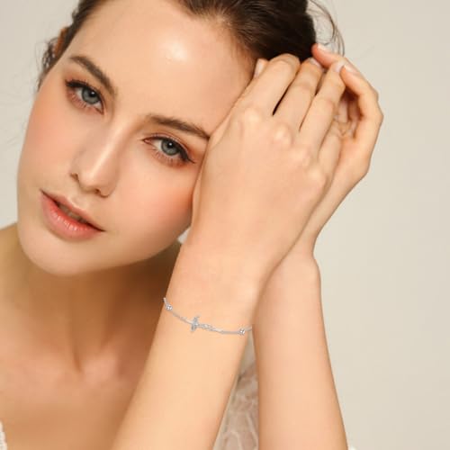 Diamond Faith Cross Bracelet for Women 925 Sterling Silver Lab Grown Diamonds Jewelry Gifts for Mom Wife Girlfriend Daughter Sister Friend 5