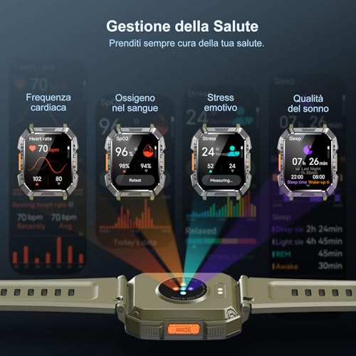 Blackview Smartwatch Uomo, Smartwatch Militare Uomo Fitness con Chiamate Bluetooth,2.01" Orologio Intelligente 112+ Modalità Sportive/900 mAh/Sonno/Cardiofrequenzimetro/Torcia/Bussola per Android IOS - Immagine 3