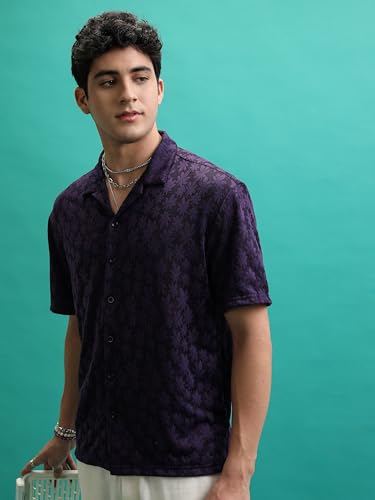 Image of Highlander Men's Regular Fit Shirts | Self Design | Half Sleeves | Spread Collar | Casual Shirts | Stylish Shirt
