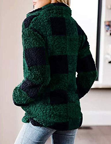 Merokeety Women's Plaid Sherpa Fleece Zip Sweatshirt Long Sleeve Pullover Jacket, Green, M #TOP2