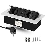 EVOTRADE Multipresa da Incasso a Scomparsa con 2 Prese SCHUKO + 2 Prese USB (A+C), Cavo da 1,5 Metri - Per Scrivania, Ufficio, Sala Riunioni, Piano di Lavoro - Colore Bianco