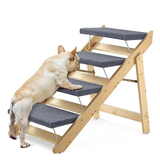 Upgraded 2-in-1 Dog Pet Stairs, Foldable Pet Ramp with 4 Levels, Extra Fixed Design, Wooden Pet Steps/Pet Stairs for Small to Large Dogs, Pet Ladder for Beds and Cars, Easy Storage