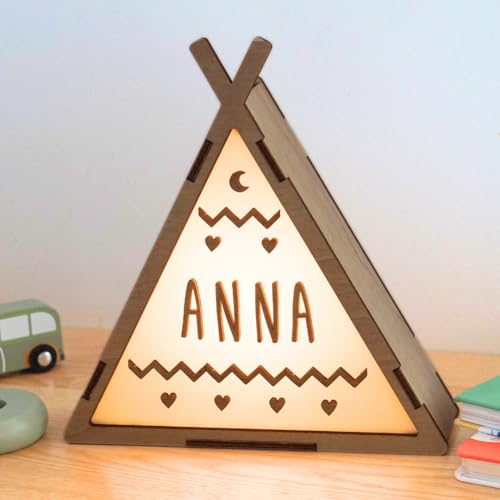 WONDEE Vintiun Regalos Personalizados Originales Infantiles, Decoración Lámpara Personalizada Tipi con Luz Nocturna Infantil Quitamiedos - Decoración del Hogar y Habitación Infantil