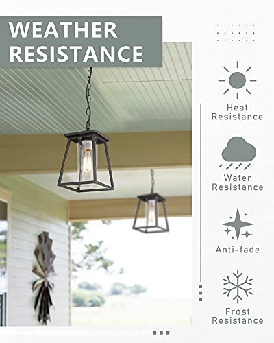 Kauen Outdoor Pendant Lights For Porch, Outdoor Hanging Light Fixture, Front Door Porch Ceiling Pandant Light 10-Inch, Hanging Porch Light Textured Black Finish W/Clear Cylindrical Glass #TOP6