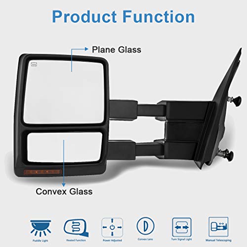Eccpp Towing Mirrors Replacement Fit For Ford For F150 2004-2014 Chrome Power Heated Signal Puddle Light Pair Set #TOP1