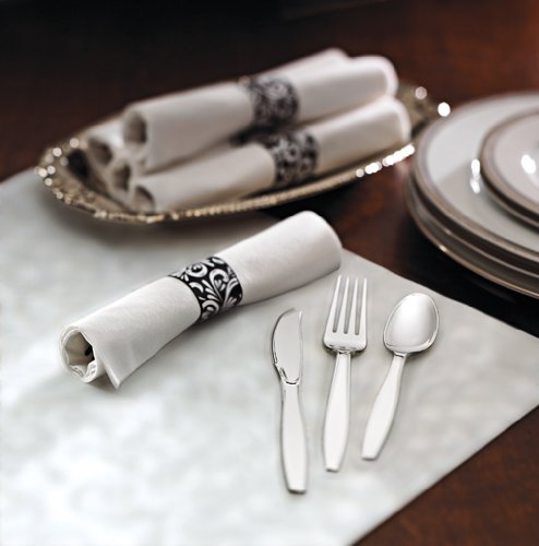 Hoffmaster 119978 linen-like Caterwrap conos de servilletas de papel y peso pesado cubiertos, Scroll, color blanco/metálico (caja de 100)
