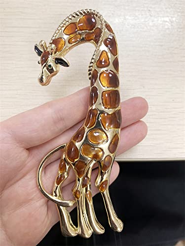 Enamel Giraffe Animal Brooch Pin for Women Girls Men Fashion Rhinestone Gold Tone Exquisite Big Dress Hat Costume Accessories Creative Christmas Birthday Holiday Decor Jewelry Gift for Pet Lover - Thumbnail 3