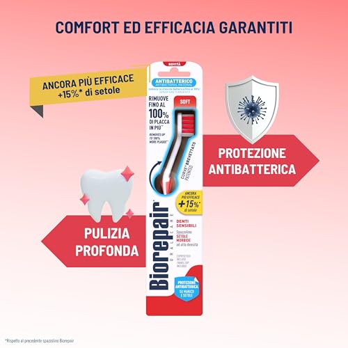 Biorepair, Spazzolino SOFT Denti Sensibili, Con Setole Morbide Ad Alta Densità, Protezione Antibatterica, Garantisce Comfort ed Efficacia, Curve Brevettato, Confezione da 12 - Immagine 1