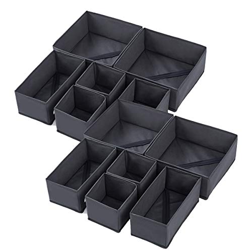 Qozary 12 Pack Washable Drawer Organizers Clothes, Fabric Dresser Drawer Organizer, Sock and Underwear Organizer, Foldable Closet Organizer Bins Divider for Baby, Bras, Lingerie