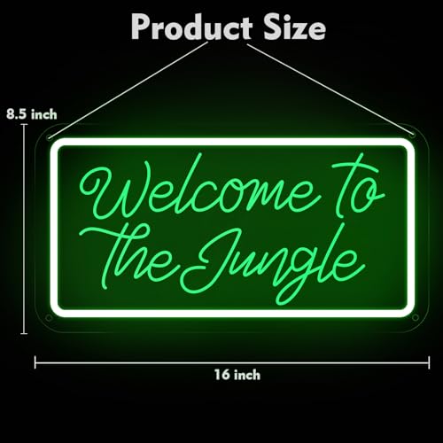 Image of Welcome to the Jungle Neon Sign, Neon Light Sign for Wall Decor Dimmable Green LED signs for Bedroom Home Birthday Party Wedding Engagement Garden Man Cave Decor USB Powered