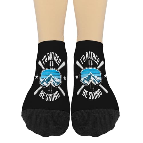 CharmZestPal Ski Vacation Winter Sports I'd Rather Be Skiing Skiers Short Socks For Women Invisible Sock For Mens