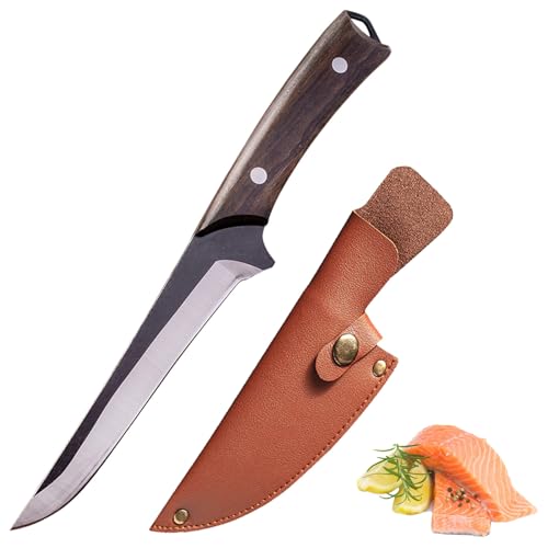 Fubinaty Japanese Chef Knife 5 Inch Professional Boning Knife Handmade Forged High Carbon Steel Kitchen Knives Full Tang Cooking Knife with Sheath and Wood Handle for Home Garden Grill