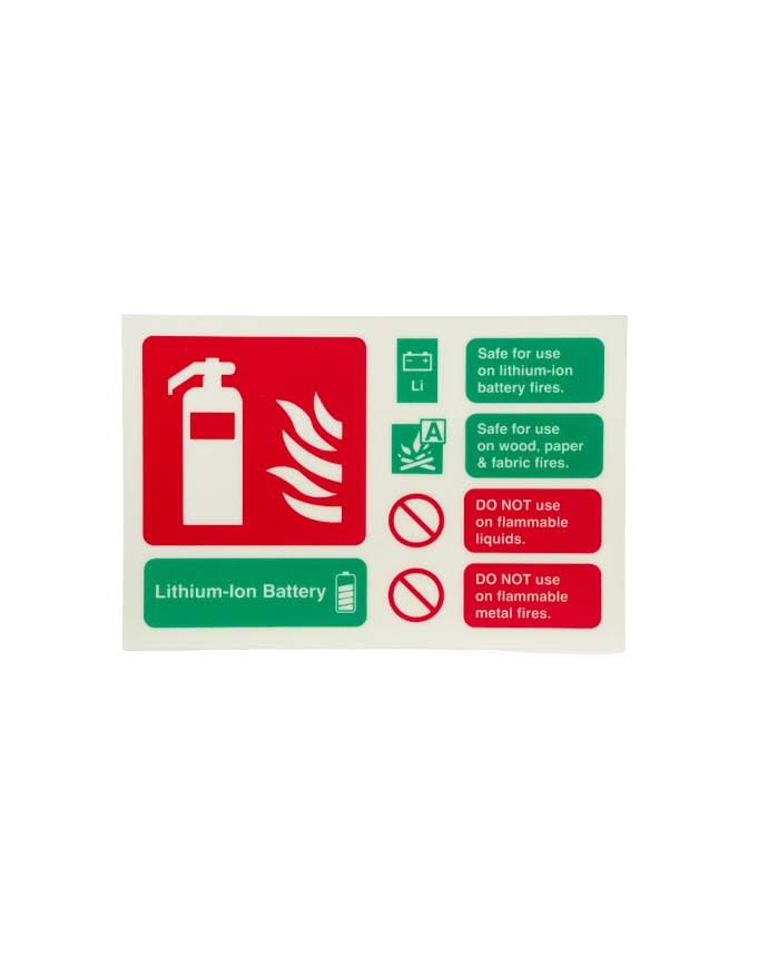 LFX Lithium-Ion Battery Fire Extinguisher - 3ltr, 6ltr, 9ltr - FireShield (Lithium-ion Battery Fire ID Sign Photoluminescent (Landscape) 150mm x 100mm)