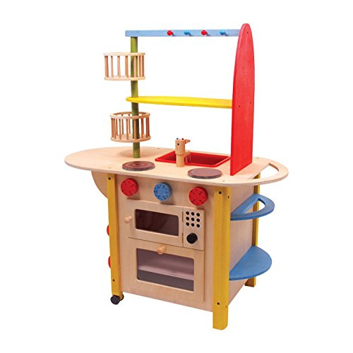 Kinderküche aus Holz mit ausklappbarer Theke, Spielspaß auf beiden Seiten, mit Waschmaschine sowie Herd und Ofen – Bild 3